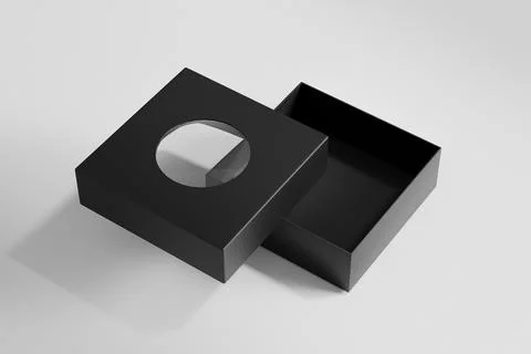 Black rectangular box mockup, square box packaging wiht circle window イラスト素材
