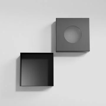 Black rectangular box mockup, square box packaging wiht circle window Stock Illustration