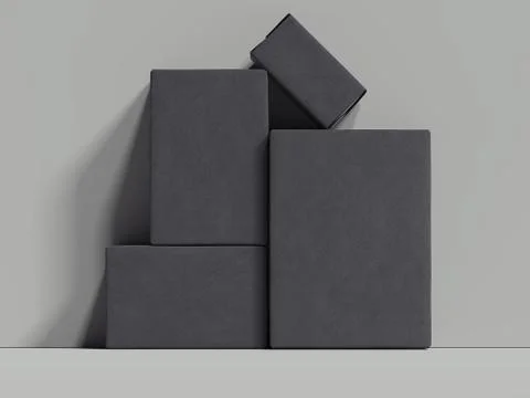 Black rectangular boxes stand next to the grey wall , 3d rendering 스톡 일러스트