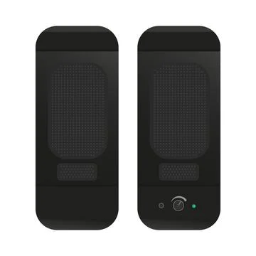 Black rectangular computer speakers. Desktop compact speakers with volume Illustrazione stock
