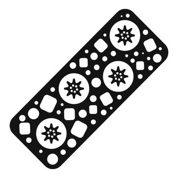 Black rectangular gasket with holes and star shapes for engine repairing Stock Illustration