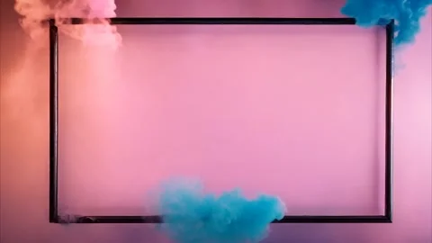 Black rectangular horizontal frame on a pink background, blue smoke coming ou Vídeos de archivo 273954192