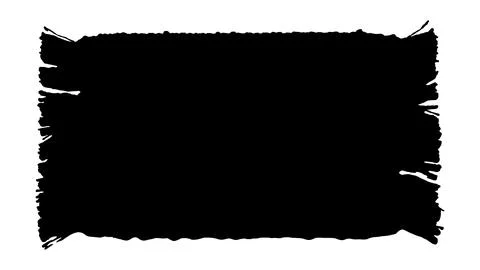 Black rectangular ink brush stroke with frayed edges on a white background Stock Photos