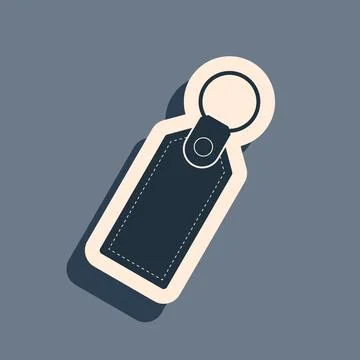 Black Rectangular key chain with ring for key icon isolated on grey background Stock Illustration