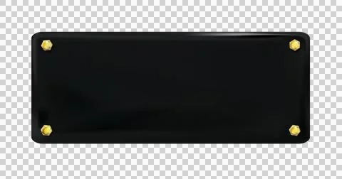 Black rectangular painted plate with gold bolt or screws isolated. png Stock Illustration