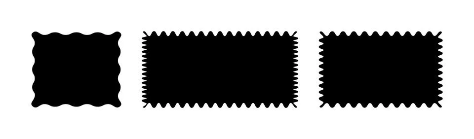 Black rectangular patterns with squiggly borders. Wave curve edge frame mockups. Stock Illustration
