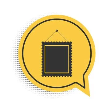 Black Rectangular picture frame hanging on the wall icon isolated on white Stock Illustration