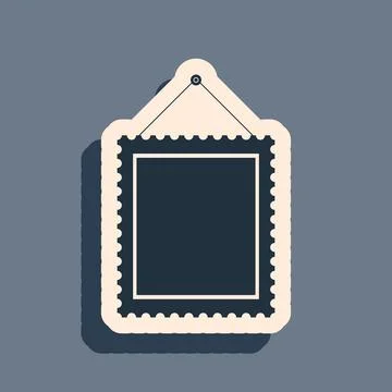 Black Rectangular picture frame hanging on the wall icon isolated on grey Stock Illustration