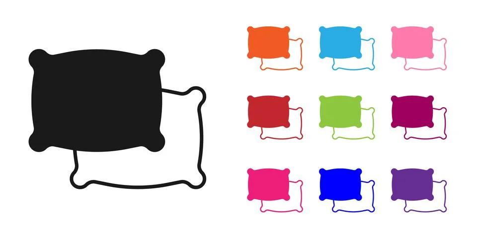 Black Rectangular pillow icon isolated on white background. Cushion sign. Set Illustrazione stock