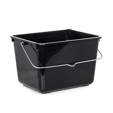 Black rectangular plastic bucket isolated on white Fotos Stock