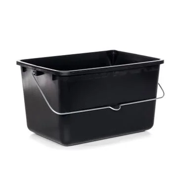 Black rectangular plastic bucket isolated on white 写真素材