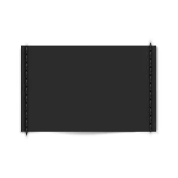 Black rectangular textile label with stitched edges. Realistic vector 스톡 일러스트