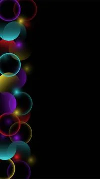 Black rectangular vertical background with colorful neon circles Stock Illustration