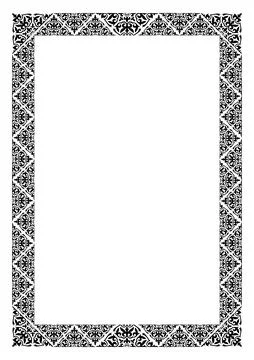 Black rectangular Vertical Islamic Asian Kazakh national ornament frame. A4  Illustrazione stock