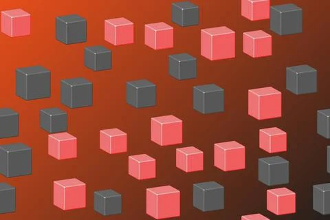 Black Red Cubes Seamless Pattern, 3D Illustration Stock-Illustration