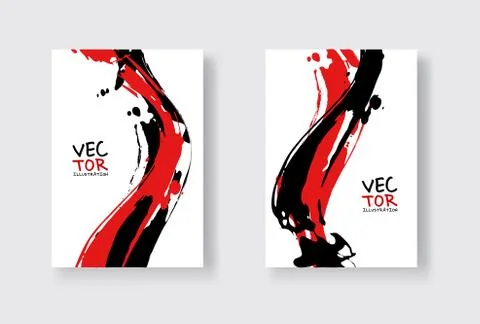 Black red ink brush stroke on white background. Japanese style. Stock Illustration