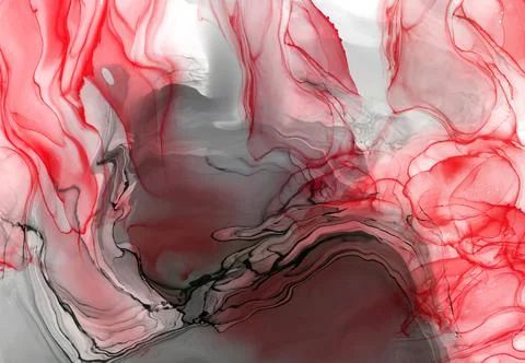 Black red ink brush stroke on white background. Stock Illustration