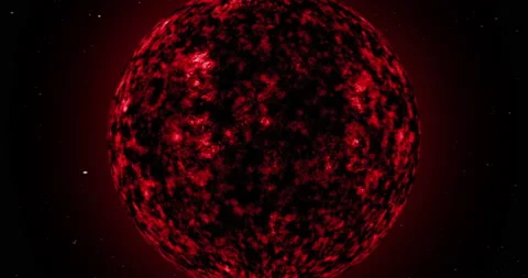 Black-red planet becomes bright. Camera approaches the surface of the planet in Vídeos de archivo 212367945