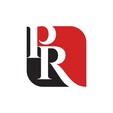 Black red PR logo negative space concept isolated on white background. Stock Illustration