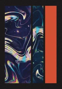Black red Retro Future Space  Fluid Marble rectangle geometric Stock Illustration