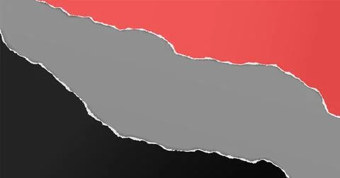 Black, red torn paper strips with soft shadow are on grey background for text or Stock Illustration