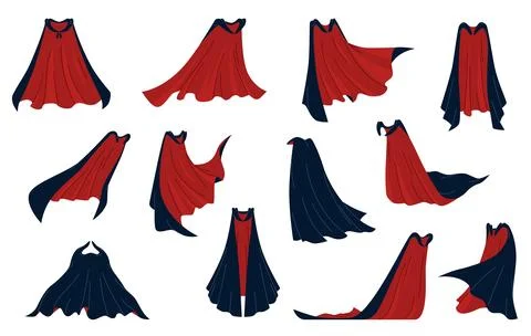 Black red vampire capes. Dracula double sided coats, party costume, mystical Stock Illustration