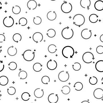 Black Refresh icon isolated seamless pattern on white background. Vector Stock Illustration