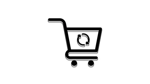 Black Refresh shopping cart icon isolated on white background. Online buying Stock Footage 233783582