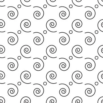 Black regular swirl elements and circles on a white background Stock Illustration