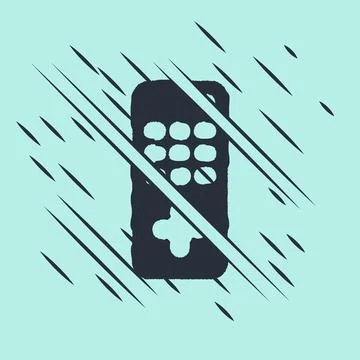 Black Remote control icon isolated on green background. Glitch style. Vector Stock Illustration