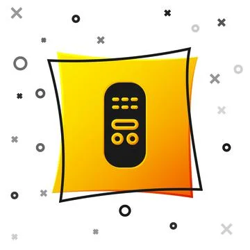 Black Remote control icon isolated on white background. Yellow square button Stock Illustration