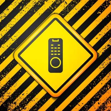 Black Remote control icon isolated on yellow background. Warning sign. Vector Stock Illustration