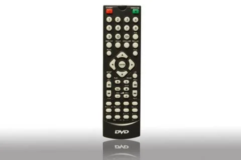 Black remote control on white background and reflected grey Stock Photos