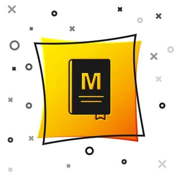 Black Restaurant cafe menu icon isolated on white background. Yellow square.. Stock Illustration