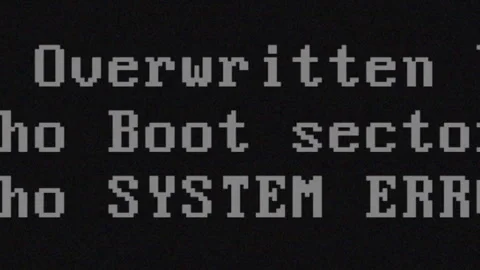 Black retro PC screen shows fatal error warning boot system corrupted Stock Footage 311803028
