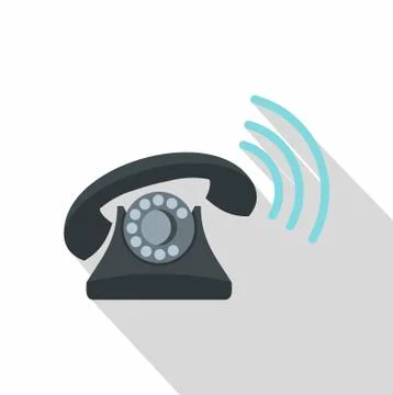 Black retro phone ringing icon, flat style 스톡 일러스트