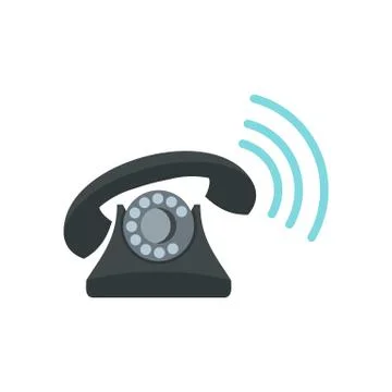 Black retro phone ringing icon, flat style Illustrazione stock