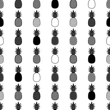 Black retro vector seamless pattern with pineapple Stockillustratie