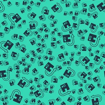 Black Return cardboard box icon isolated seamless pattern on green background Illustrazione stock