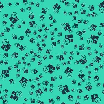 Black Return cardboard box icon isolated seamless pattern on green background Illustrazione stock