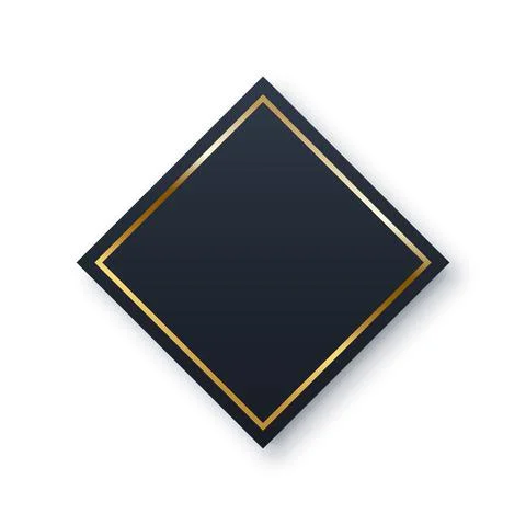 Black rhombus with gold ring frame, elegant white decor object of square shape Stock Illustration