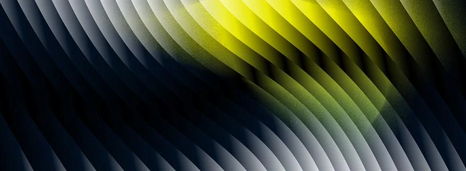 Black ribbed glass abstract gradient background with yellow luminous glow Stock Illustration