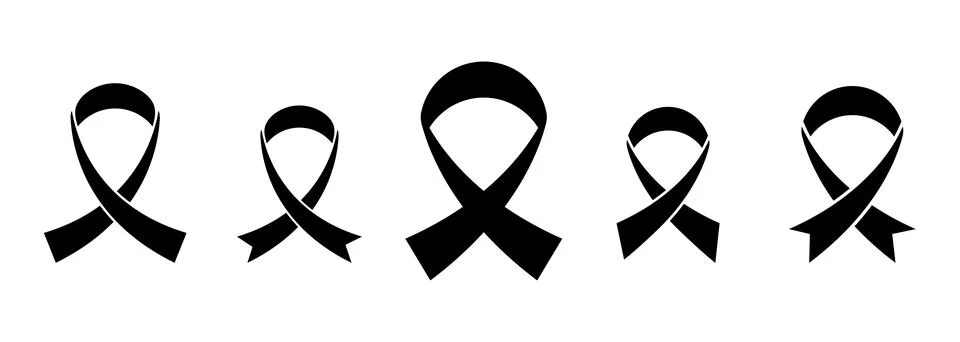 Black ribbon elements symbol set. Breast cancer awareness ribbon vector. Stock Illustration
