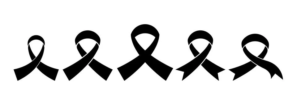 Black ribbon elements symbol set. Breast cancer awareness ribbon vector. Stock Illustration