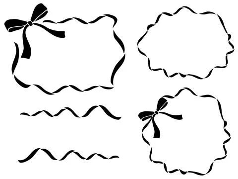 Black ribbon frames. Hand drawn monochrome illustrations. Stock Illustration