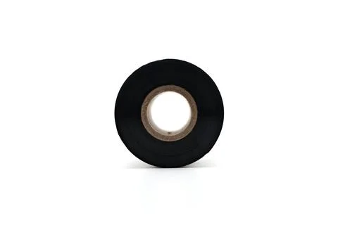 Black ribbon roll for thermal printer used in various printing tasks Stock Photos