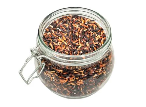 Black rice in jar Stock Photos