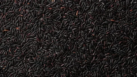 Black rice top view. Raw wild black rice Stock Footage 148379289