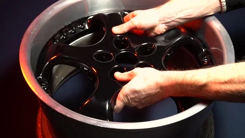 Black rims of different widths with a shelf, eighteenth radius Vídeo Stock 297684979