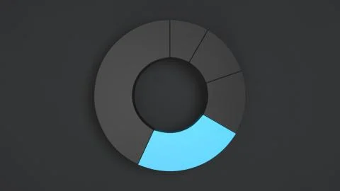 Black ring pie chart with one blue sector Illustrazione stock